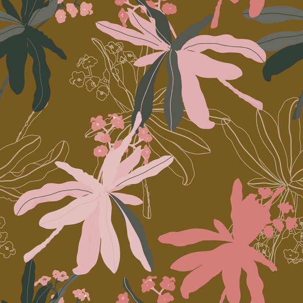 Illustration mit Blumen auf braunem Hintergrund. - Vektor, Bild