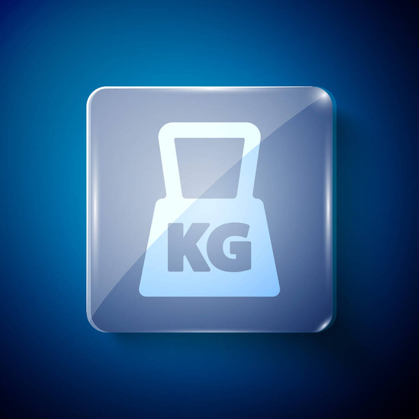 White Weight icon isolated on blue background. Kilogram weight block for weight lifting and scale. Mass symbol. Square glass panels. Vector. - Vector, Image
