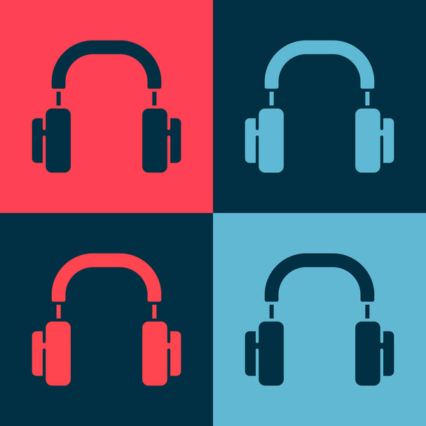 Pop art Fejhallgató ikon elszigetelt színes háttér. Fülhallgató. Koncepció zenehallgatáshoz, szolgáltatáshoz, kommunikációhoz és operátorhoz. Vektor. - Vektor, kép