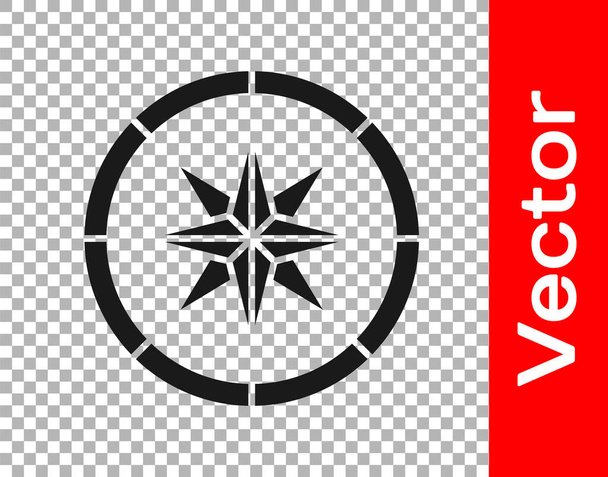 Icona Bussola nera isolata su sfondo trasparente. Simbolo di navigazione Windrose. Segno di rosa del vento. Vettore. - Vettoriali, immagini