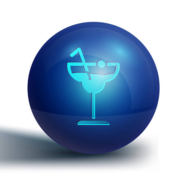 Blauer Cocktail und Alkoholgetränk-Symbol isoliert auf weißem Hintergrund. Blauer Kreis-Knopf. Vektor. - Vektor, Bild