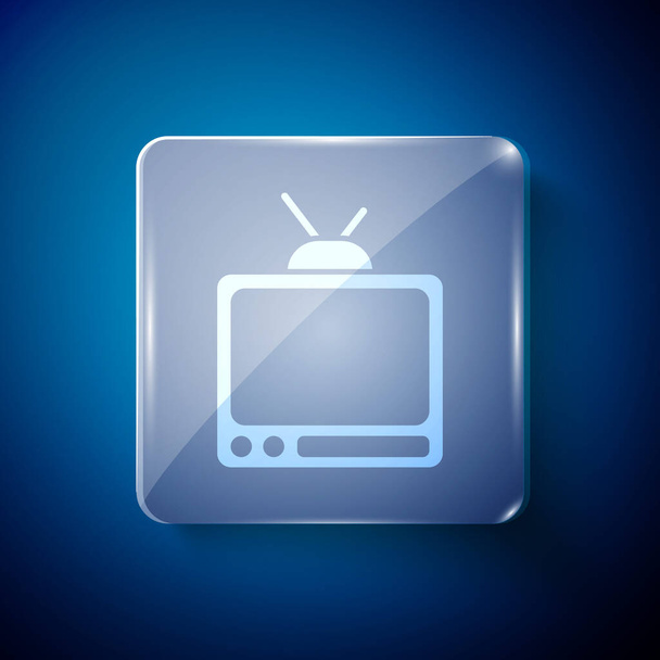 Weißes Retro-TV-Symbol isoliert auf blauem Hintergrund. Fernsehzeichen. Quadratische Glasscheiben. Vektor. - Vektor, Bild