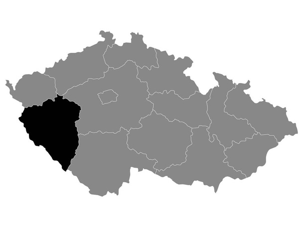 Fekete Elhelyezkedés Térkép a Cseh Köztársaság szürke térképén Plzeň régió - Vektor, kép