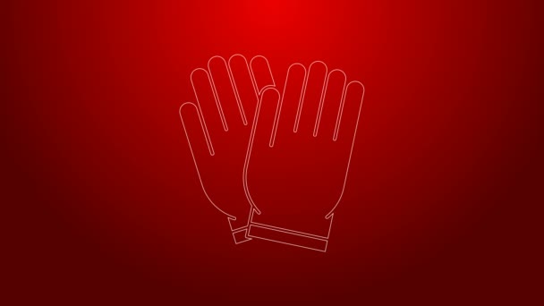 Grüne Linie Gartenhandschuhe Symbol isoliert auf rotem Hintergrund. Gummihandschuhe unterzeichnen. Handschutz für die Landwirtschaft, Sicherheit für Handschuhe. 4K Video Motion Grafik Animation - Filmmaterial, Video