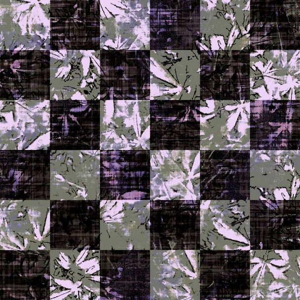 Saumaton moderni boho tie väriaine check print. Grunge akvarelli rakenne neliön ruudukko geometrinen tausta. Kuluneet pilkullinen pesty kuvio tekstiilikangas. Painatushämärän peitossa . - Valokuva, kuva
