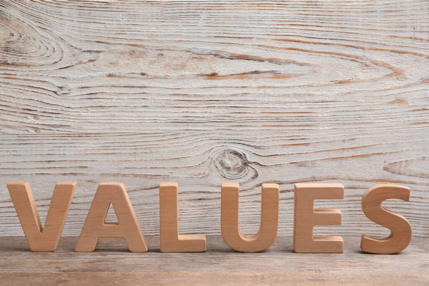 Word VALUES made with letters on wooden background - Photo, Image