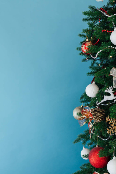 Interer home Christmas tree with gift lights garland decor new year - Zdjęcie, obraz