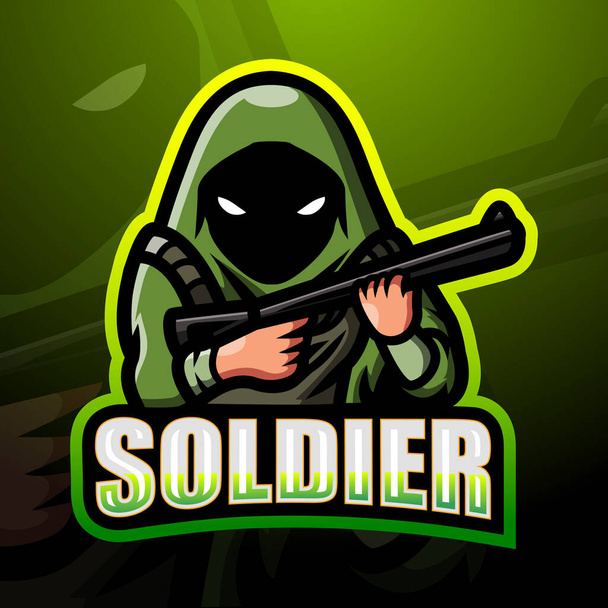 Ilustración vectorial del diseño del logotipo de esport de la mascota del soldado - Vector, Imagen
