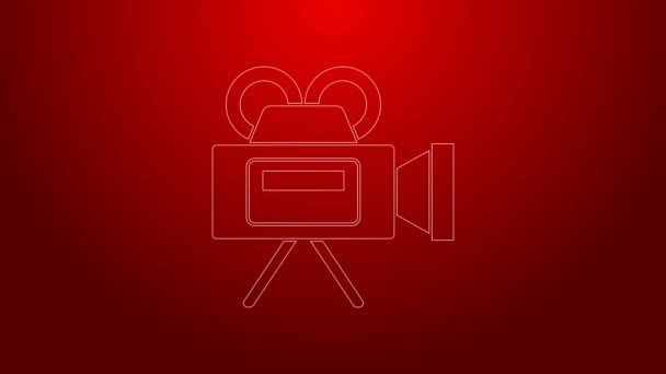 Green line Cinema camera icon isolated on red background. Video camera. Movie sign. Film projector. 4K Video motion graphic animation - Footage, Video