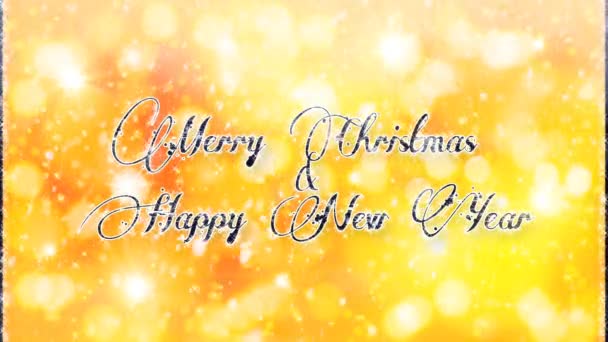 Merry Christmas And Happy New Year Greetings 4K Animation. Christmas & New year Text With Winter Snow Fall Isolated On Golden Background . - Footage, Video