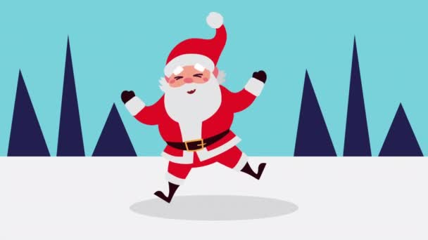 gelukkig vrolijk kerstfeest animatie met kerstman in snowscape - Video