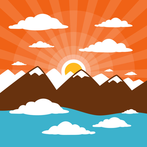 Natura Astratto Montagne Illustrazione con nuvole, Sole Set - Ascesa, Rosa Cielo
  - Vettoriali, immagini