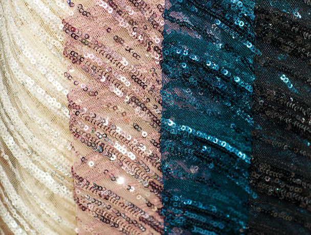Pink, turquoise, white and black fabrics are made of sequins. Backgrounds in art Deco style with characteristic texture and Shine. - Fotoğraf, Görsel