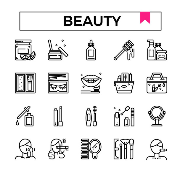Conjunto de ícones de beleza e cosméticos. - Vetor, Imagem