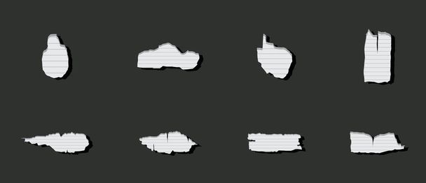 Conjunto de papel rasgado. plantilla de diseño icono de dibujos animados con varios modelos. ilustración vectorial moderna aislada sobre fondo oscuro - Vector, imagen