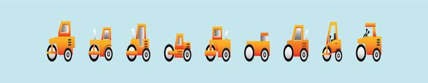 set of road roller. cartoon icon design template with various models. modern vector illustration isolated on blue background - Vector, Image