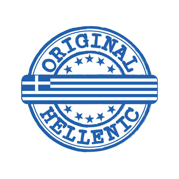 テキストとオリジナルロゴのベクトルスタンプ国旗を真ん中にヘレニズムとタイリング。ギリシャ発のオリジナルグランジラバーテクスチャスタンプ. - ベクター画像