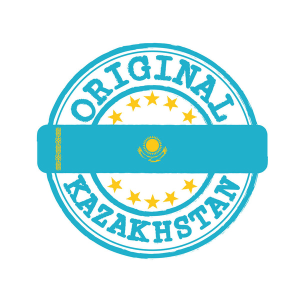 Timbro vettoriale del logo originale con testo Kazakistan e legatura al centro con bandiera nazionale. Grunge Timbro di texture in gomma originale dal Kazakistan. - Vettoriali, immagini