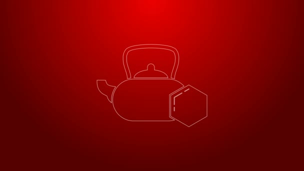 Green line Tea kettle with honey icon isolated on red background. Sweet natural food. 4K Video motion graphic animation - Footage, Video