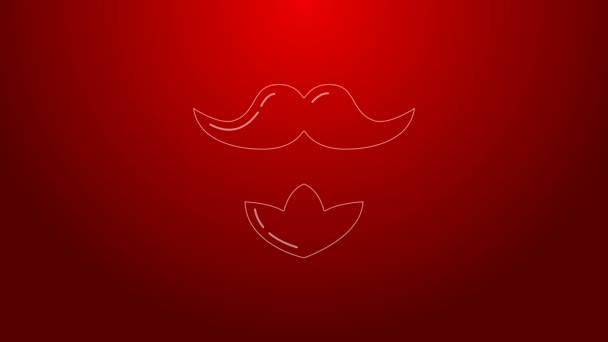 Green line Mustache and beard icon isolated on red background. Barbershop symbol. Facial hair style. 4K Video motion graphic animation - Footage, Video
