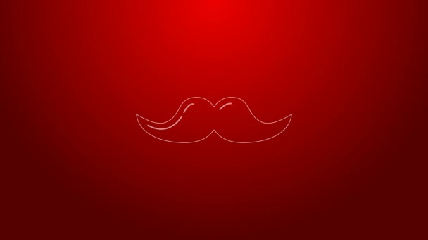 Green line Mustache icon isolated on red background. Barbershop symbol. Facial hair style. 4K Video motion graphic animation - Footage, Video