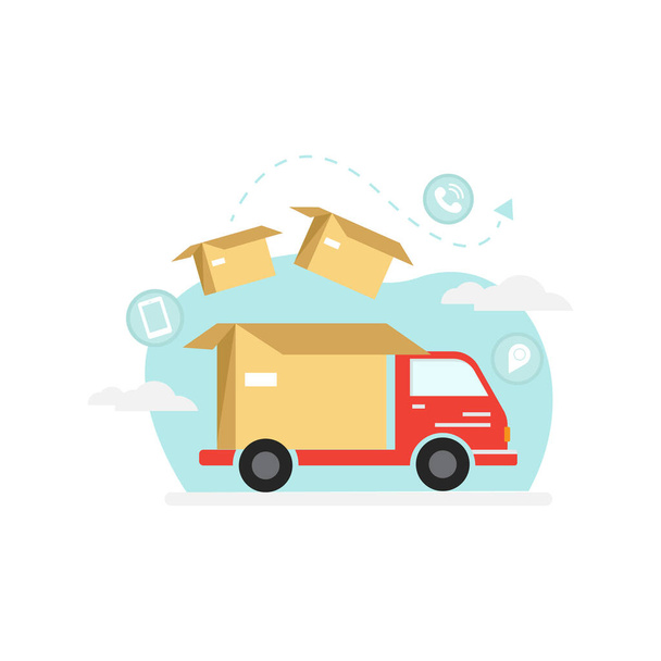 Ilustração do conceito da entrega. Carga caminhão de entrega carregado com caixas. vetor - Vetor, Imagem