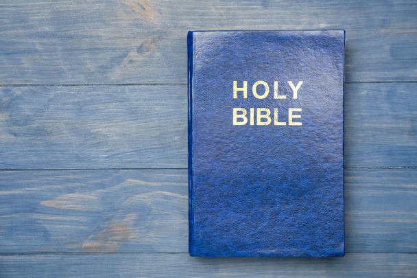 Holy Bible on wooden table - Zdjęcie, obraz