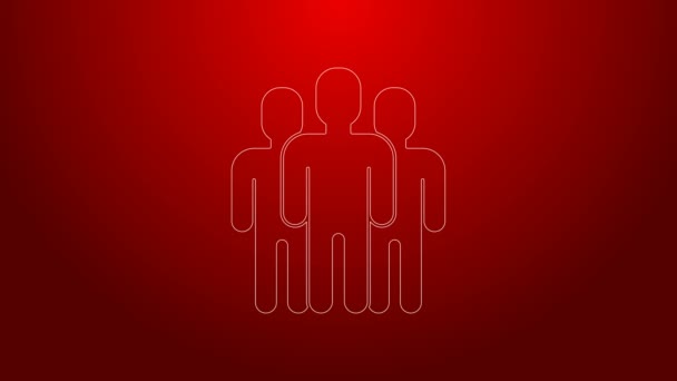 Zielona linia Użytkownicy ikona grupy izolowane na czerwonym tle. Ikona grupy ludzi. Symbole biznesowe użytkowników awatara profil ikona. 4K Animacja graficzna ruchu wideo - Materiał filmowy, wideo