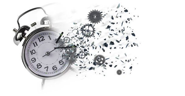 end time life destruction bad feeling psychology clock gears parts explosion finish isolated  - 3d rendering - Photo, Image