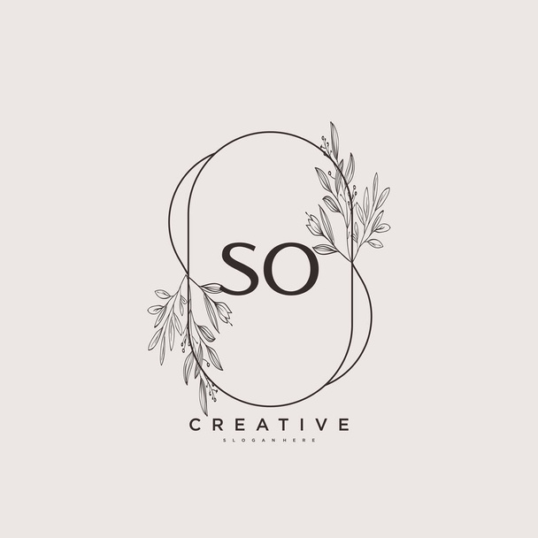SO Beauty vector initial logo art, handwriting logo of initial signature, wedding, fashion, jewerly, boutique, floral and botanical with creative template for any company or business. - Vector, Imagen