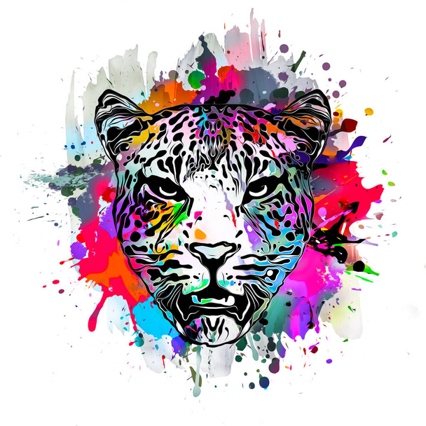 cabeza de leopardo con elemento abstracto creativo sobre fondo blanco - Foto, Imagen