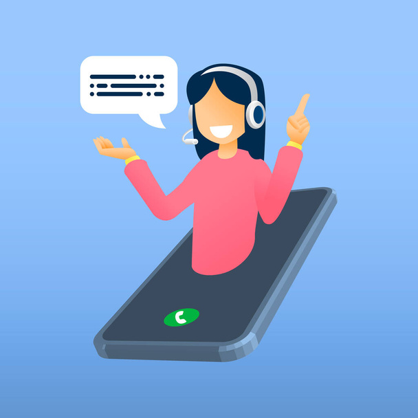 Εικονογράφηση διάνυσμα, εξυπηρέτηση πελατών, θηλυκό hotline operator συμβουλεύει τον πελάτη - Διάνυσμα, εικόνα