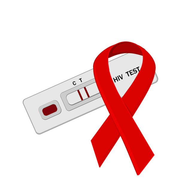 testi positiivinen HIV ja AIDS infektio kääritty punainen nauha, vektori kuva tasainen tyyli, banneri, juliste, koulutusmateriaali, oppikirja, clipart, tietoa - Vektori, kuva