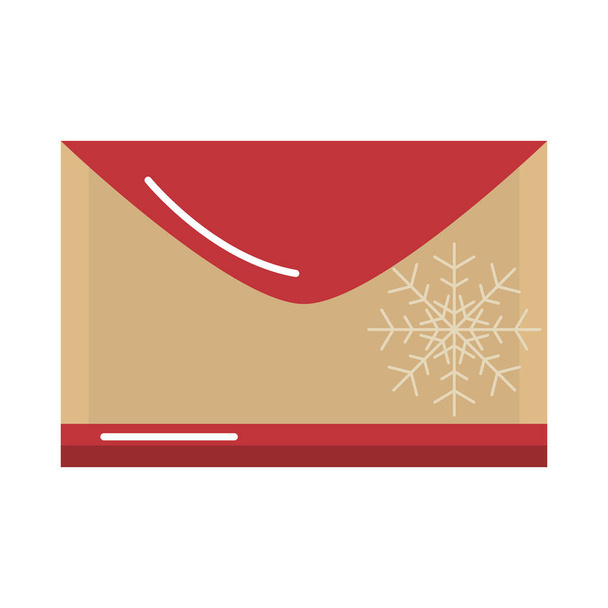 Feliz Navidad, sobre de correo con la decoración de copo de nieve icono plano de dibujos animados - Vector, Imagen