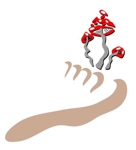 Концептуальная векторная иллюстрация грибка пальцев ног eps10, с символической агарической мухой. - Вектор,изображение