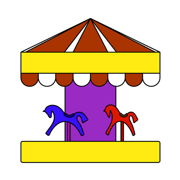 Children Horse Carousel Icon. Editable Outline With Color Fill Design. Vector Illustration. - Vector, Image