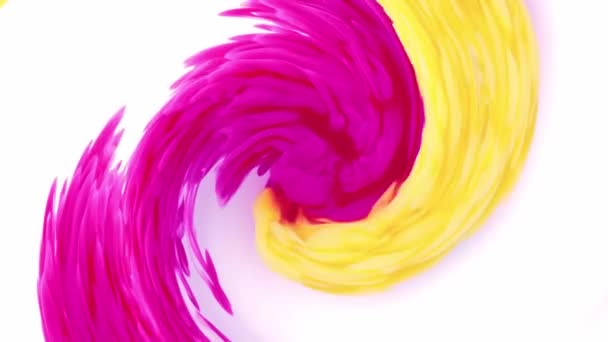 Textura acrílica rosa y amarilla. Pintura líquida mezclando obras de arte con salpicaduras y remolinos. fondo blanco - Metraje, vídeo