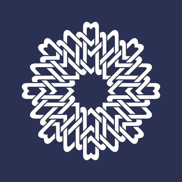 Patrón circular de ocho puntas en estilo de líneas intersecantes orientales. Mandala blanco en forma de copos de nieve sobre fondo azul. - Vector, Imagen