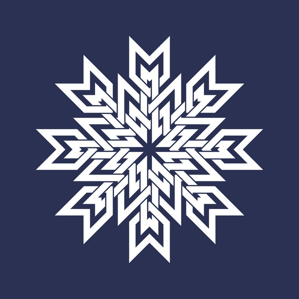 Modello circolare in stile asiatico intersecante linee. Mandala bianco a otto punte in forma di fiocco di neve su sfondo blu. - Vettoriali, immagini