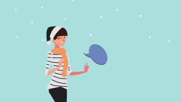 счастливая веселая анимация с женщиной и речевым мыльным пузырем - Кадры, видео