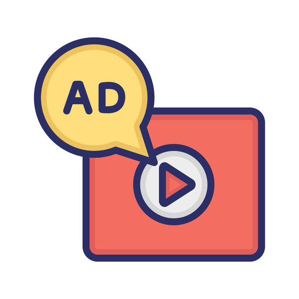Реклама, маркетинг, видео маркетинг, видео реклама полностью редактируемые векторные иконки - Вектор,изображение
