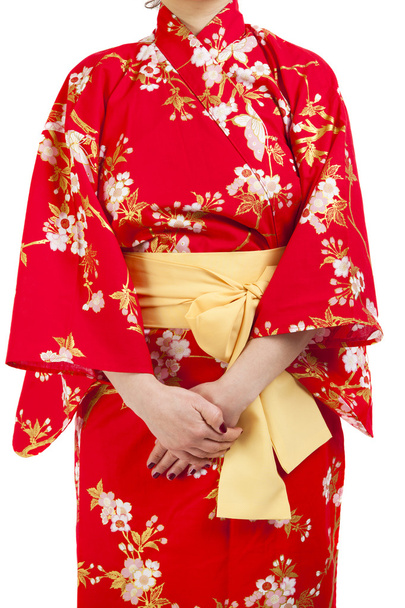 woman wearing Japanese kimono, isolated on white background. - Фото, изображение