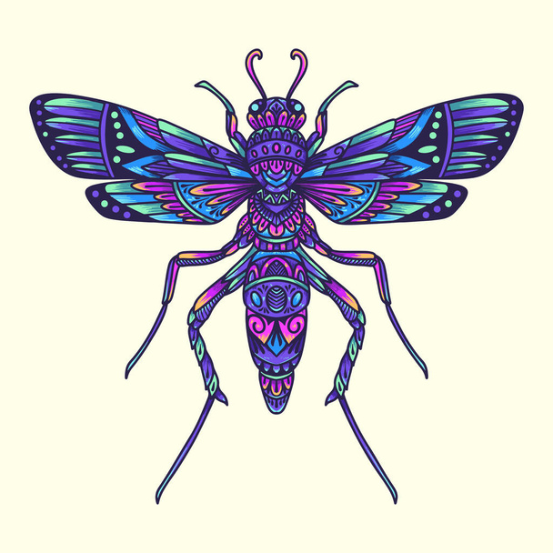 colorido escarabajo libélula mandala vector ilustración - Vector, imagen