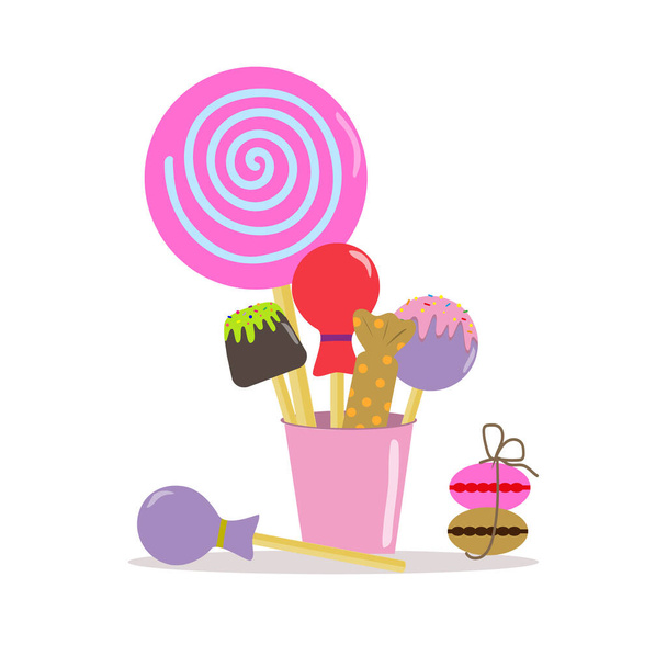 Sweet candies in a cup on a white background. Vector illustration. Isolated object. - Vector, Image