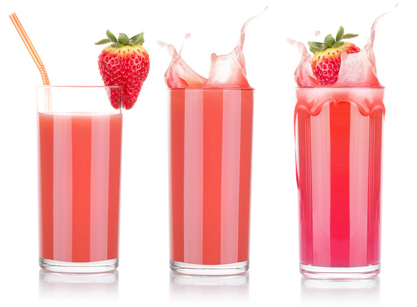 Smoothies of strawberry in glass with splash - Фото, изображение
