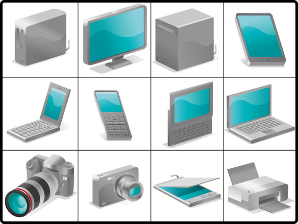 Tietokoneet ja laitteet rakenteen kuvaketta varten (SILVER)
) - Vektori, kuva