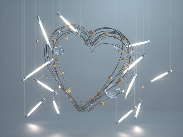 Marco en forma de corazón con lámparas fluorescentes.  - Foto, imagen