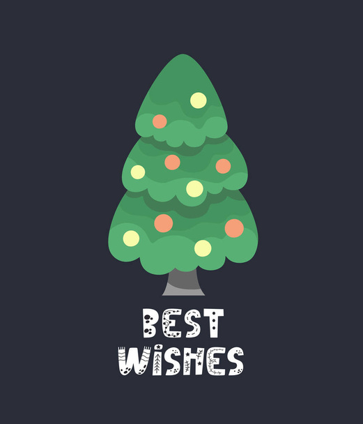 Blahopřejeme vám k blahopřání. Vánoční stromek s vánočními míčky. Vektorová ilustrace - Vektor, obrázek