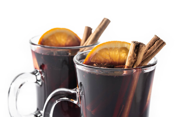 Traditional mulled wine with spices isolated on white background - Photo, Image