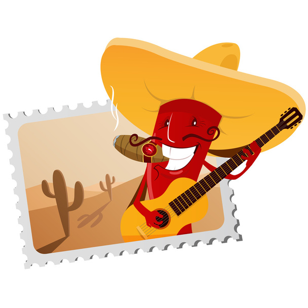 Postage stamp with funny chili pepper - Vetor, Imagem
